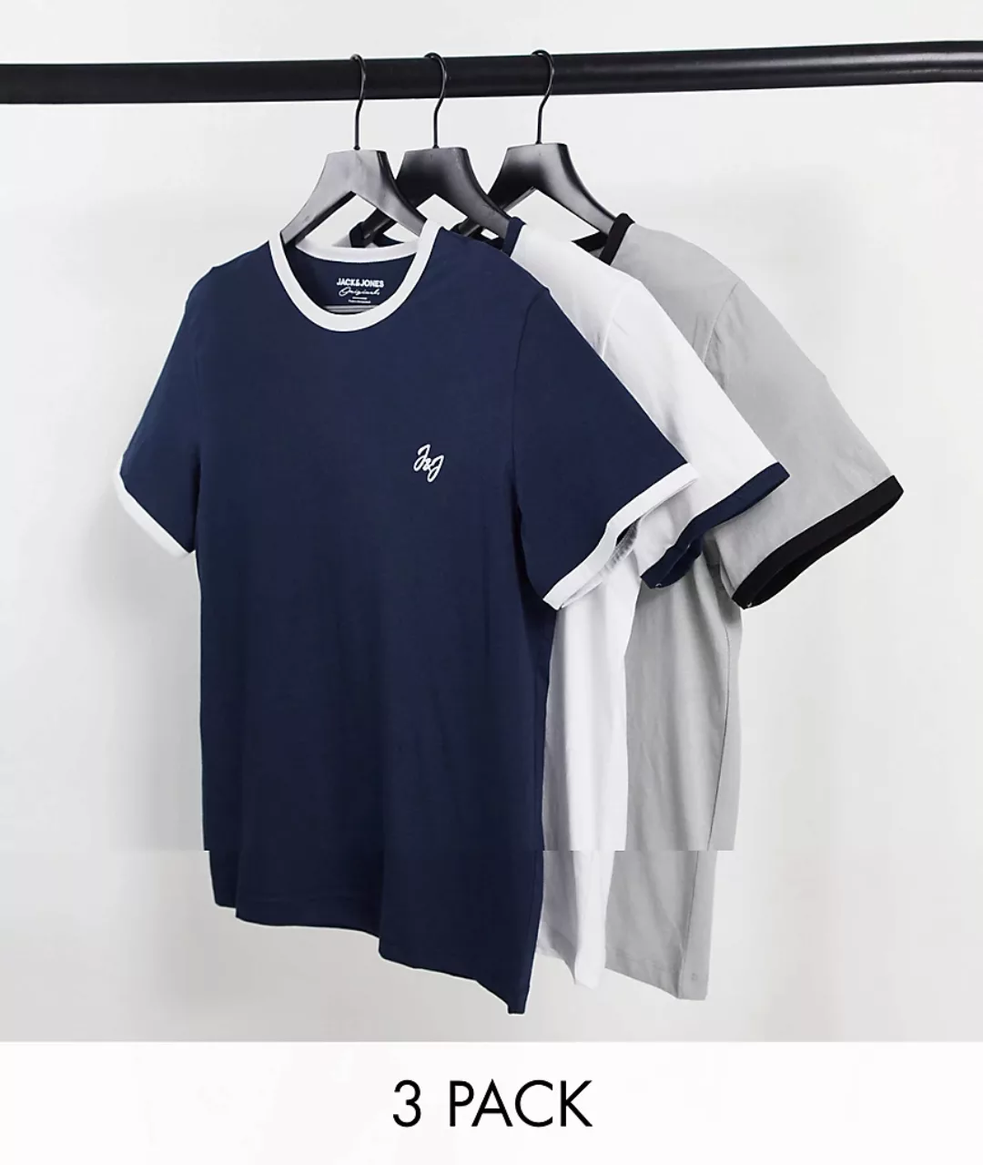 Jack & Jones – Originals – T-Shirts mit Kontraststreifen an den Abschlüssen günstig online kaufen