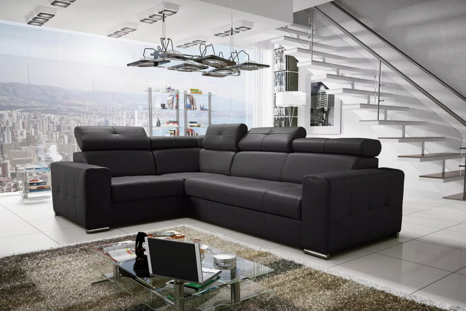 Xlmoebel Ecksofa Neues modernes schwarzes Designer-Sofa mit Lederpolsterung günstig online kaufen