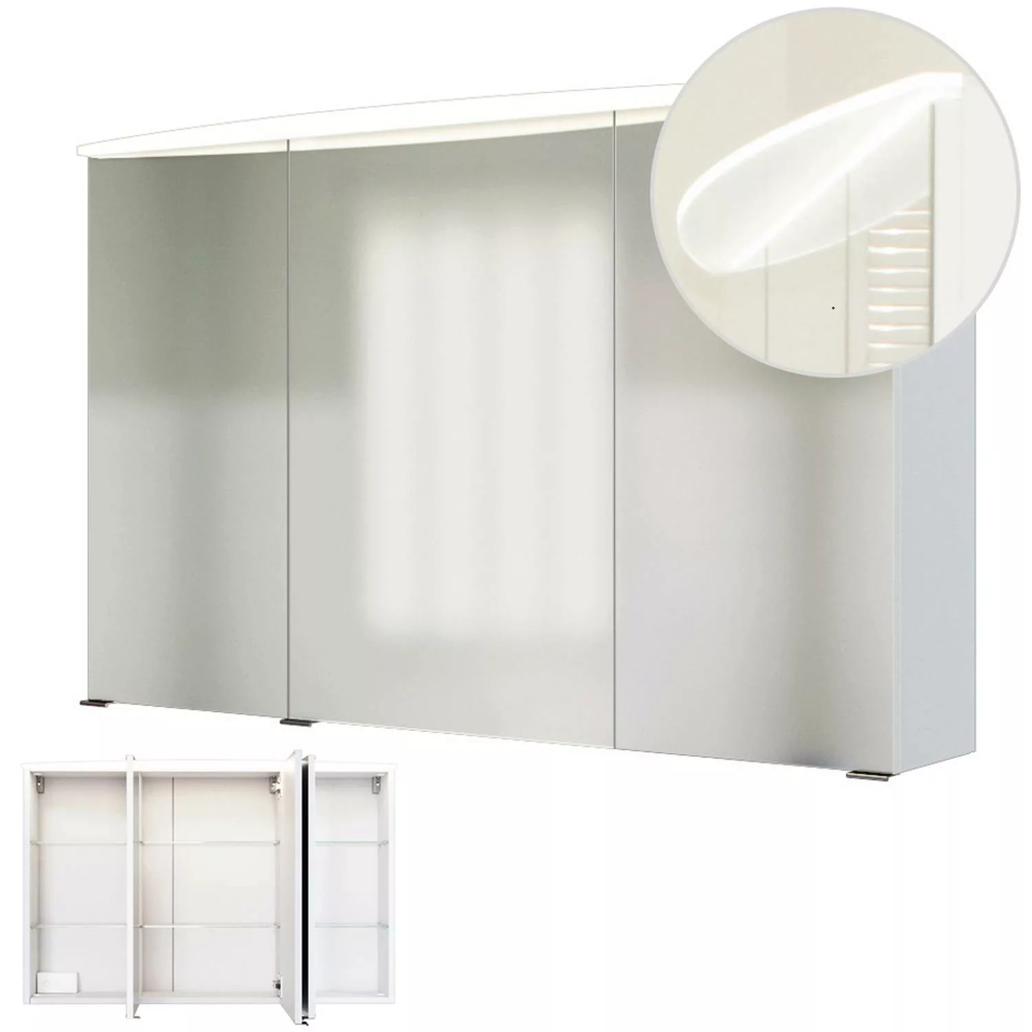 Badezimmer Spiegelschrank weiß 100cm FLORIDO-03 transparenter LED-Acryldeck günstig online kaufen