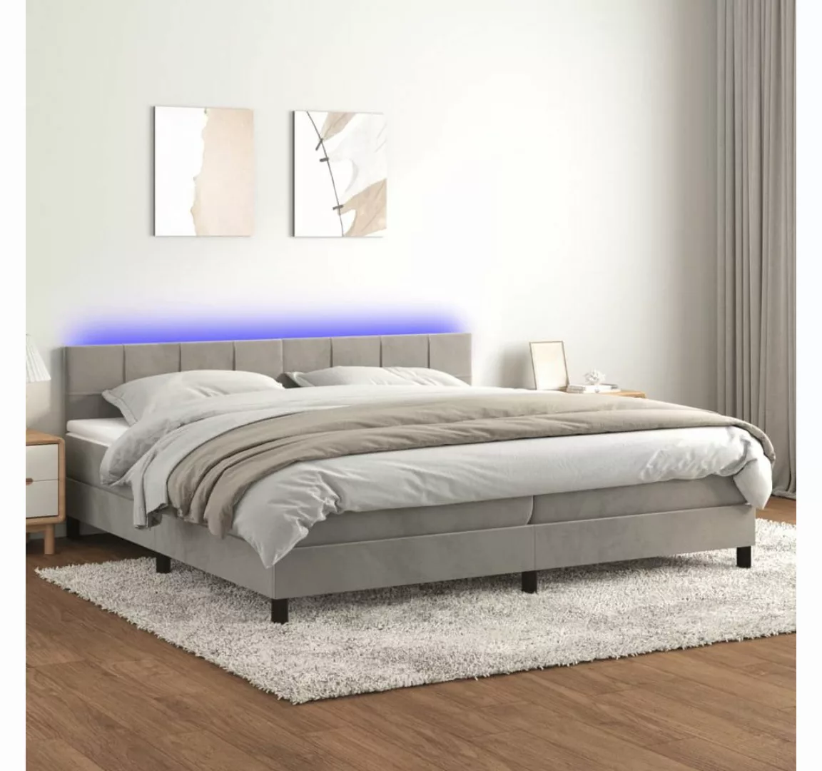 vidaXL Boxspringbett Boxspringbett mit Matratze LED Hellgrau 200x200 cm Sam günstig online kaufen