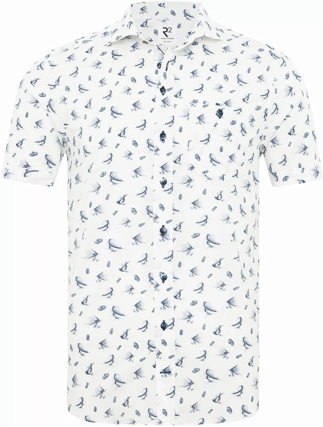 R2 Hemd Shortsleeve Surfprint Blau - Größe 45 günstig online kaufen