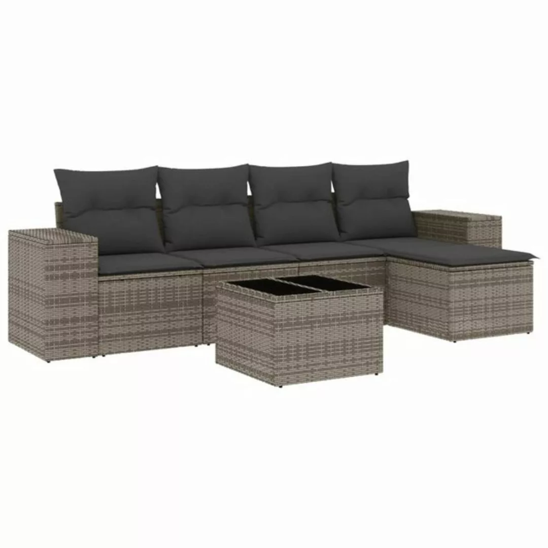 vidaXL Sofaelement 6-tlg. Garten-Sofagarnitur mit Kissen Grau Poly Rattan ( günstig online kaufen