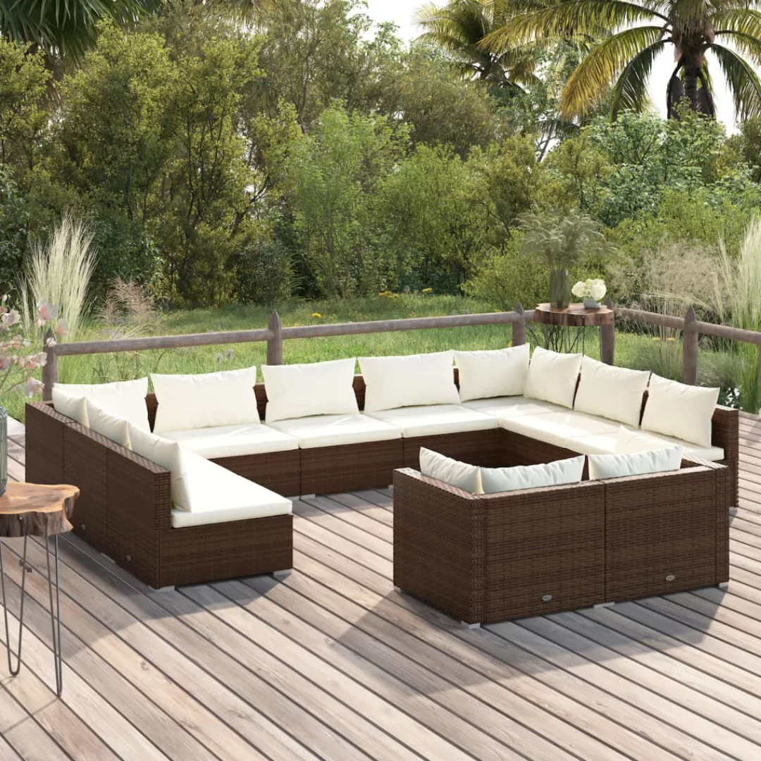 Vidaxl 11-tlg. Garten-lounge-set Mit Kissen Braun Poly Rattan günstig online kaufen