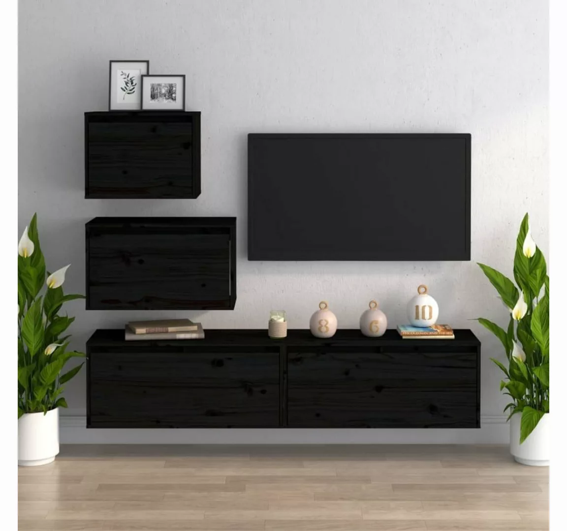 vidaXL TV-Schrank TV-Schränke 4 Stk Schwarz Massivholz Kiefer Lowboard Lowb günstig online kaufen