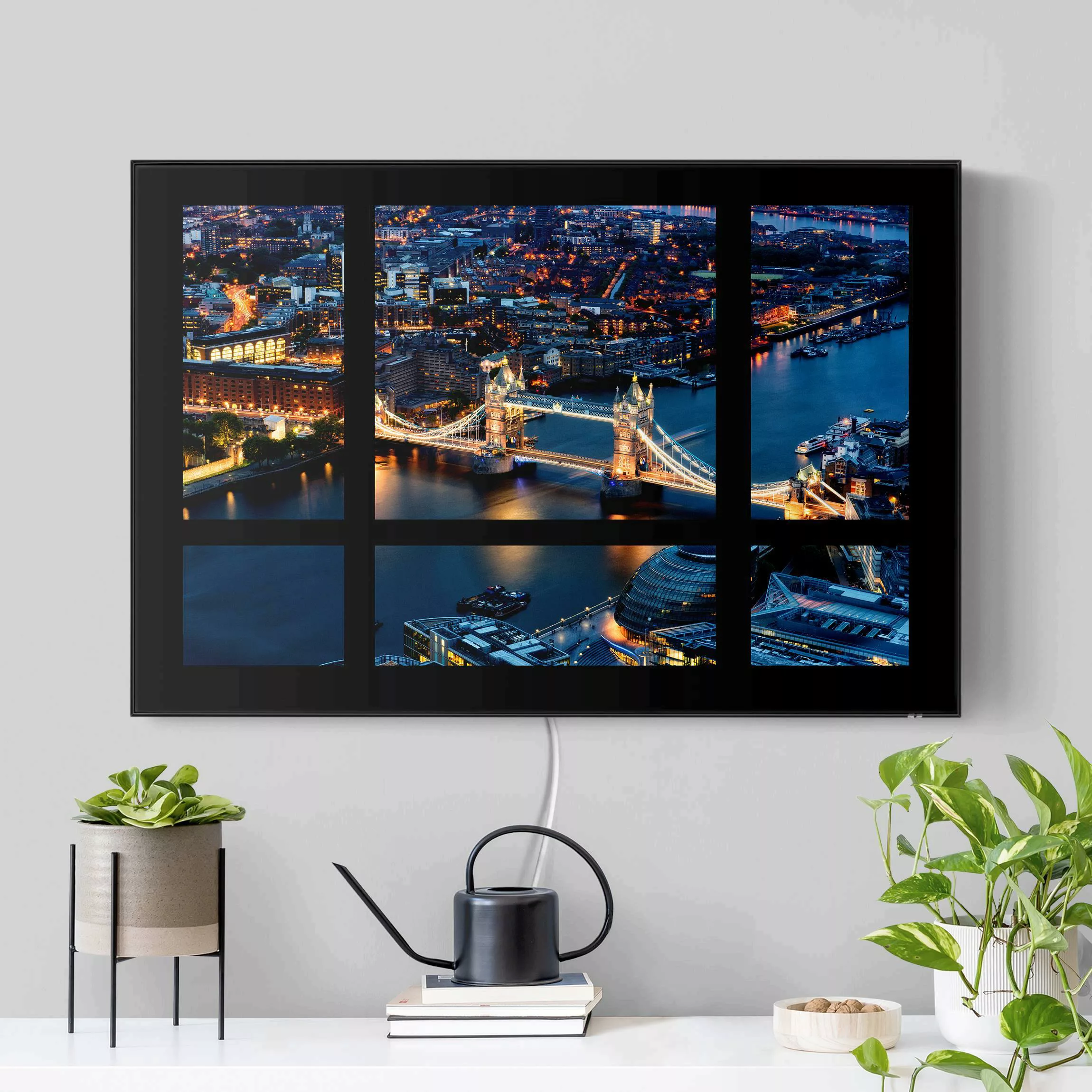 LED-Wechselbild Fensterausblick auf Tower Bridge bei Nacht günstig online kaufen