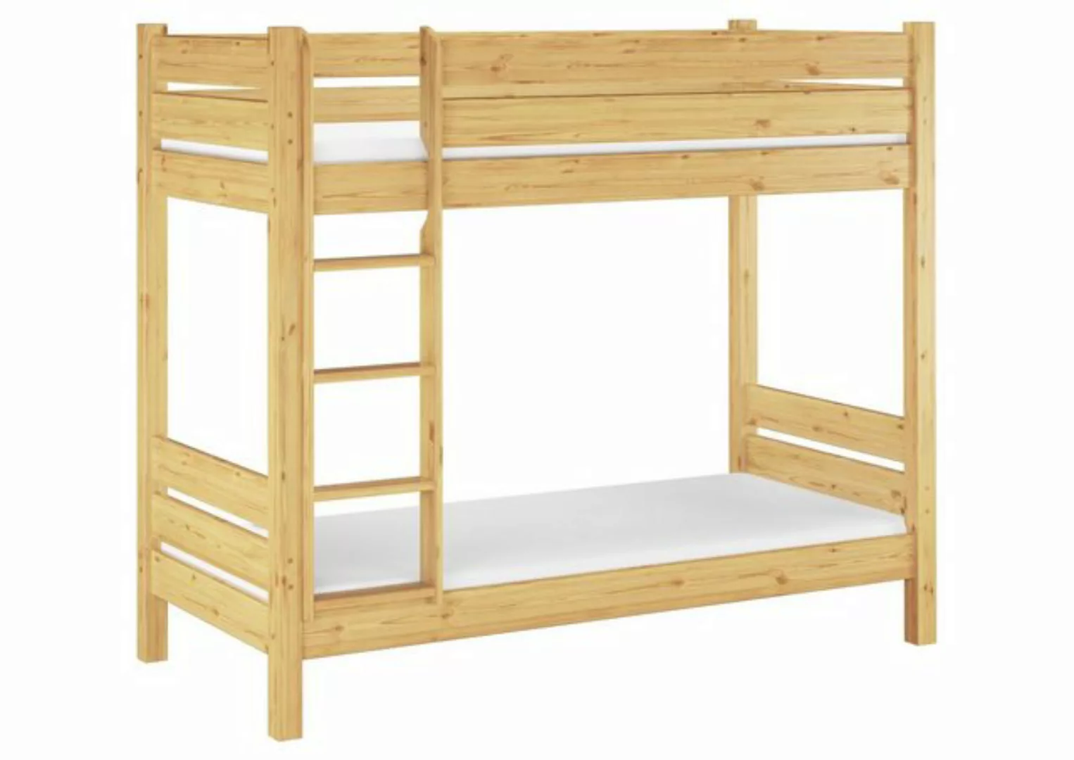 ERST-HOLZ Etagenbett Stabiles Kiefer-Stockbett 100x220 cm + 2 Rollroste + 2 günstig online kaufen