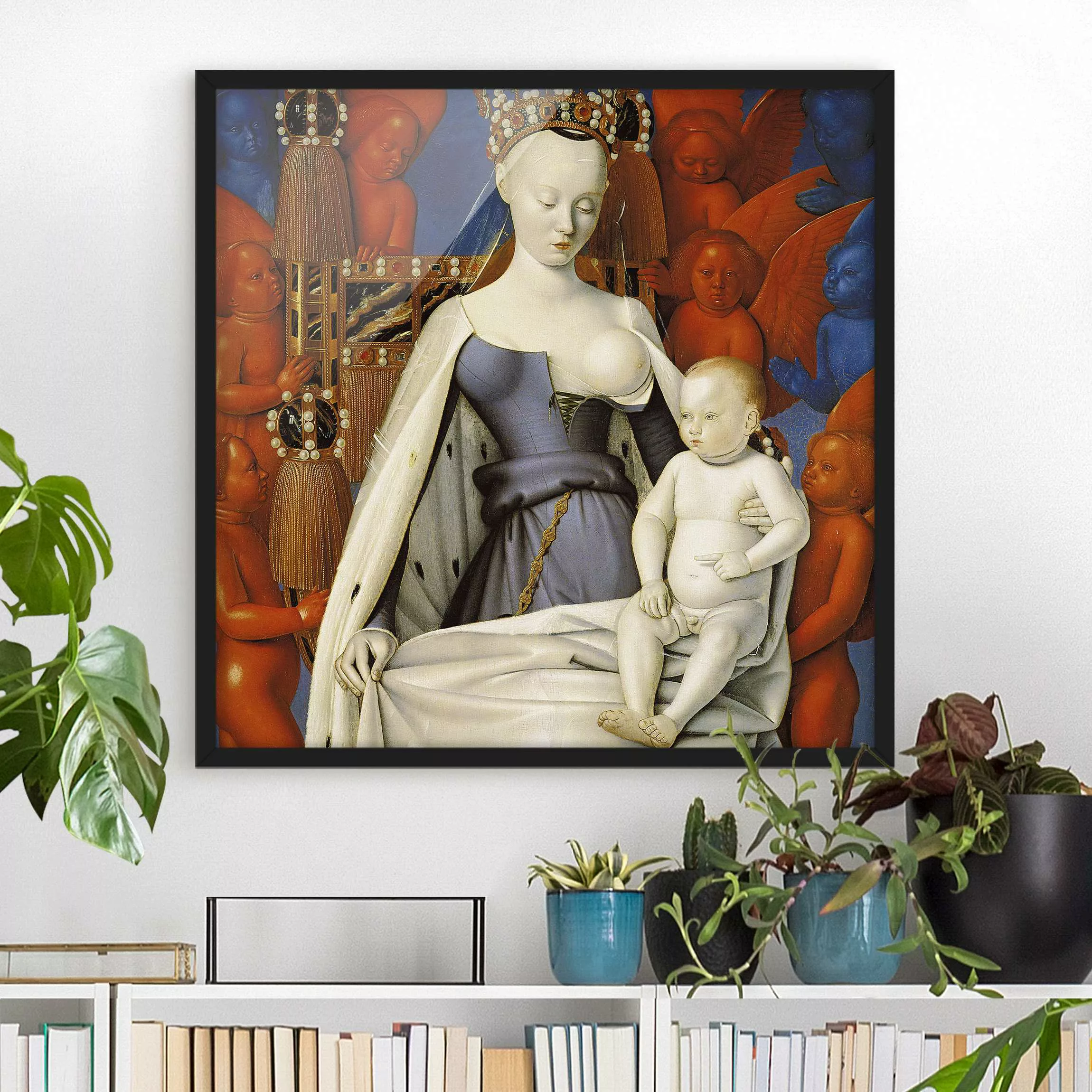 Bild mit Rahmen Kunstdruck - Quadrat Jean Fouquet - Die thronende Madonna günstig online kaufen