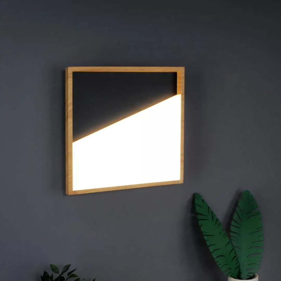 LED-Wandleuchte Vista, schwarz/holz hell, 40 x 40 cm günstig online kaufen