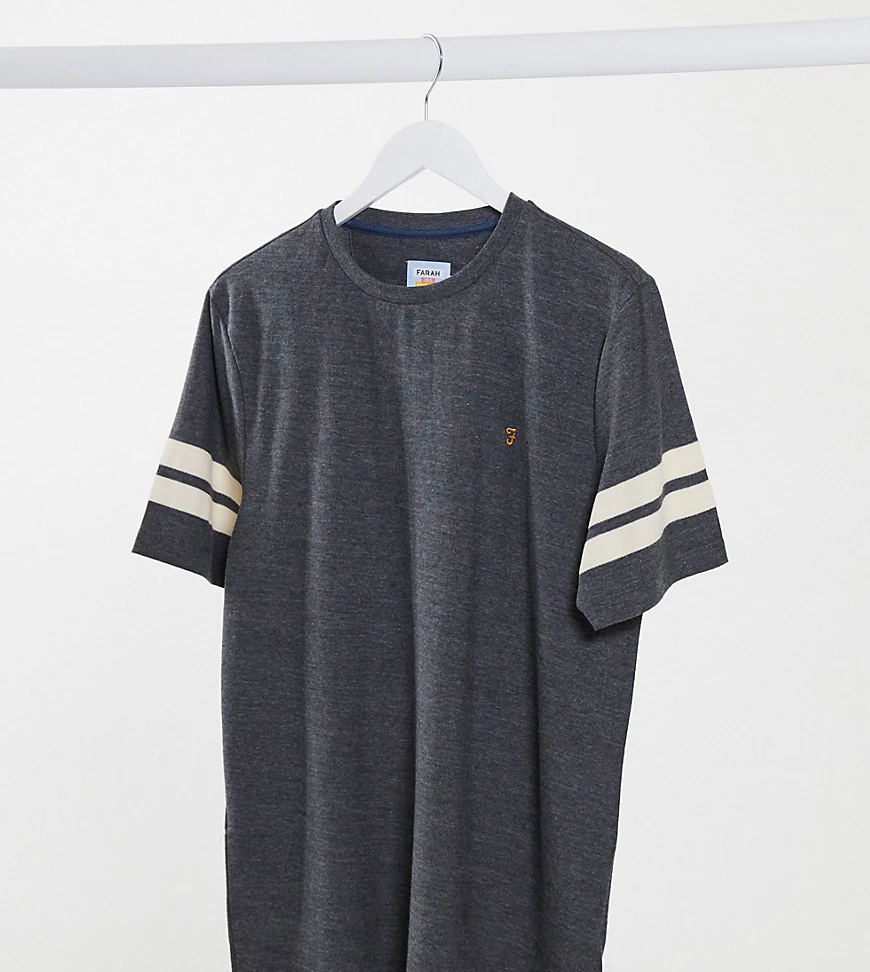 Farah Stareton – T-Shirt mit Logo und Zierstreifen an den Ärmeln in Grau günstig online kaufen