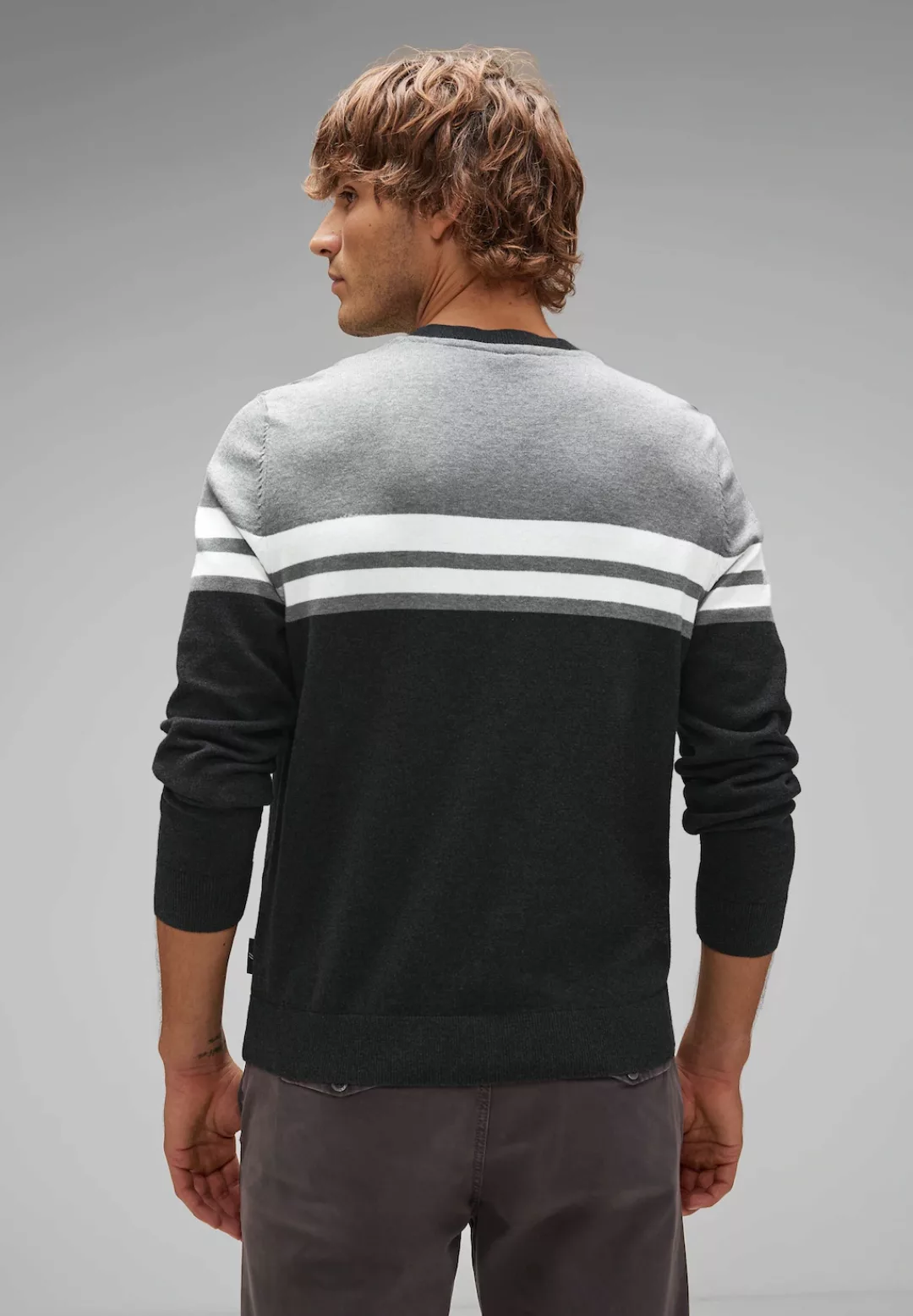 STREET ONE MEN Strickpullover, mit College-Streifen günstig online kaufen