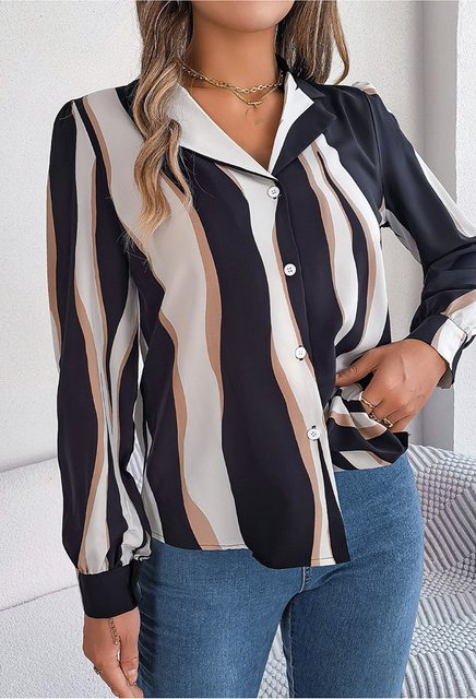 CHENIN Langarmhemd Damen Clashing Stripe Blazer Kragen Top Lässiges, vielse günstig online kaufen