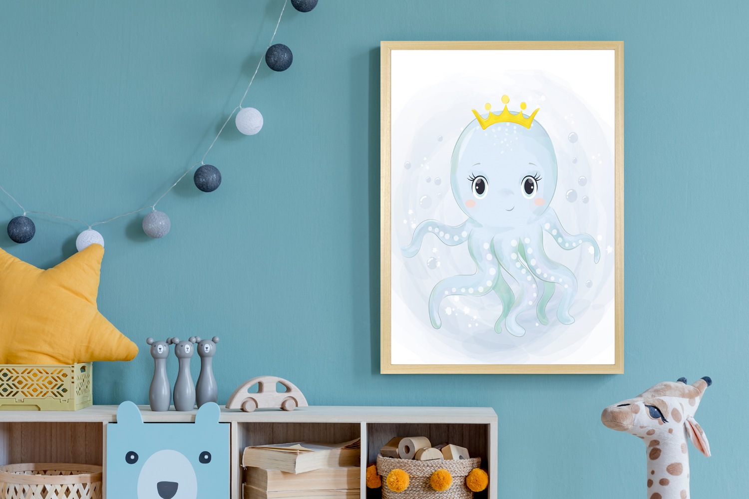 queence Bild mit Rahmen "Oktopus mit Krone", Fantasy-Prinzessinnen-Tiere-Un günstig online kaufen