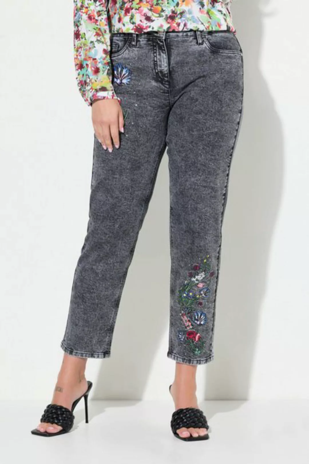 MIAMODA Regular-fit-Jeans Jeans Loose Fit Blumen-Stickerei 5-Pocket günstig online kaufen