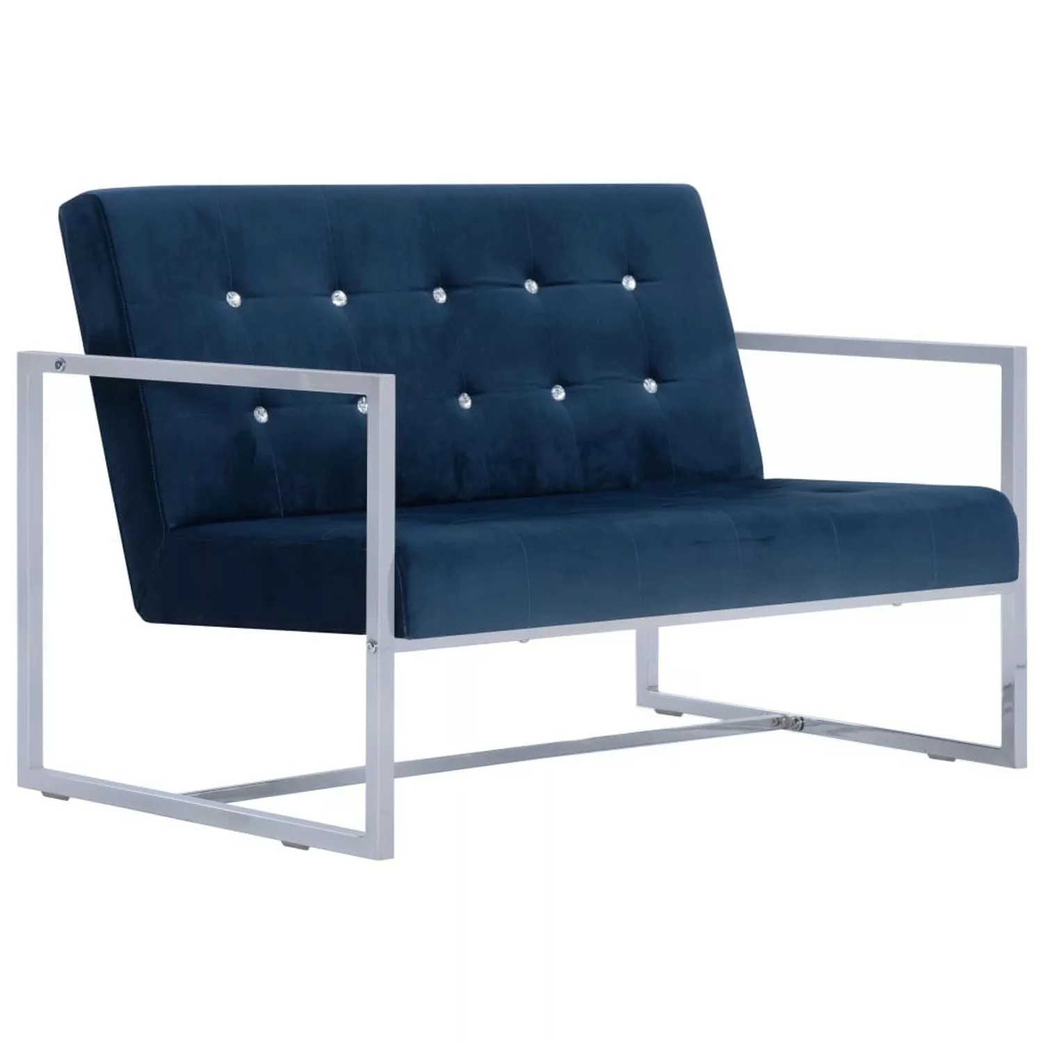 2-sitzer-sofa Mit Armlehnen Blau Chrom Und Samt günstig online kaufen