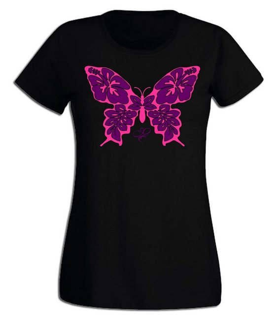 G-graphics T-Shirt Damen T-Shirt - Hibiskus-Schmetterling Pink-Purple-Colle günstig online kaufen