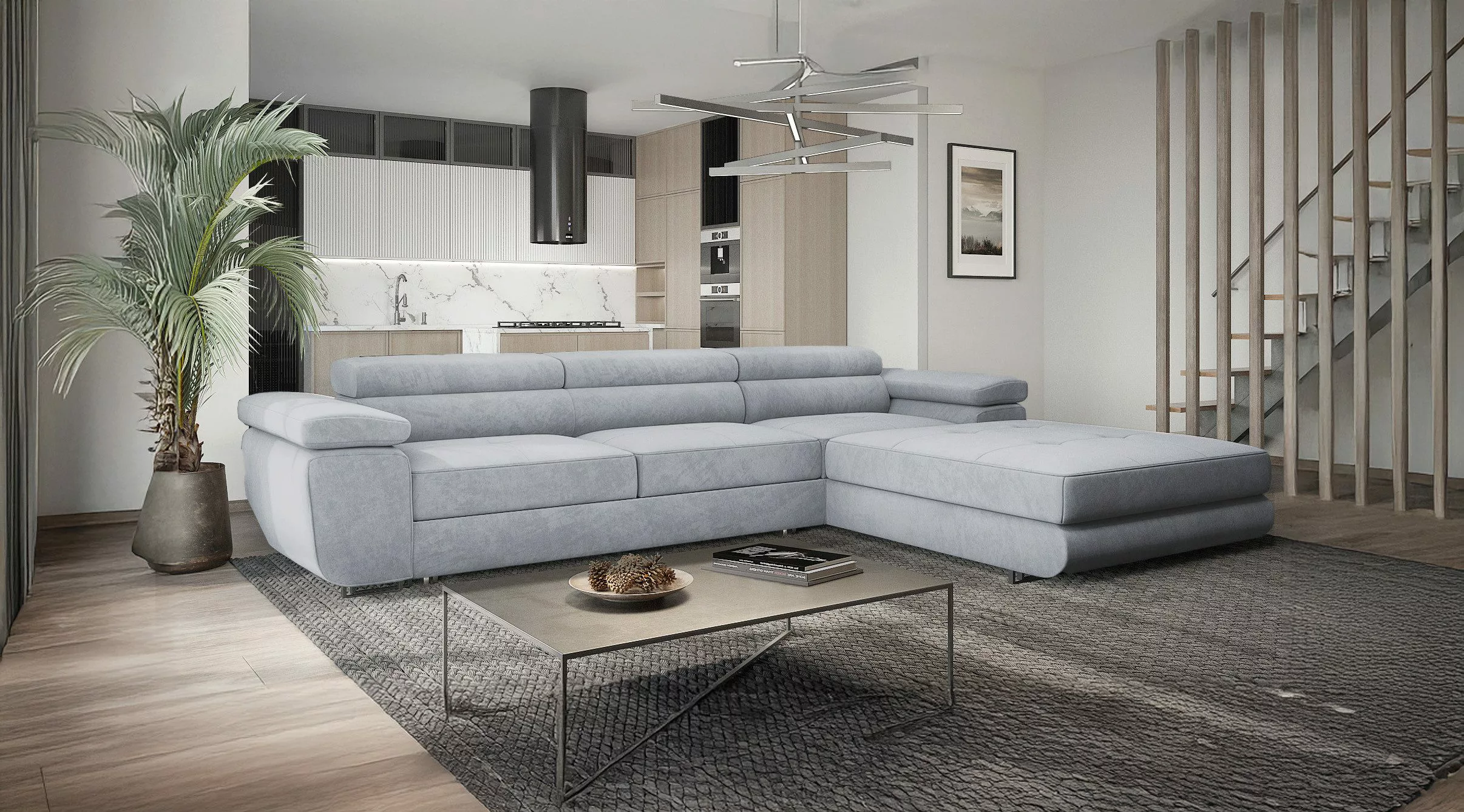 Goldstoff Ecksofa mit Schlaffunktion und Bettkasten, günstig online kaufen