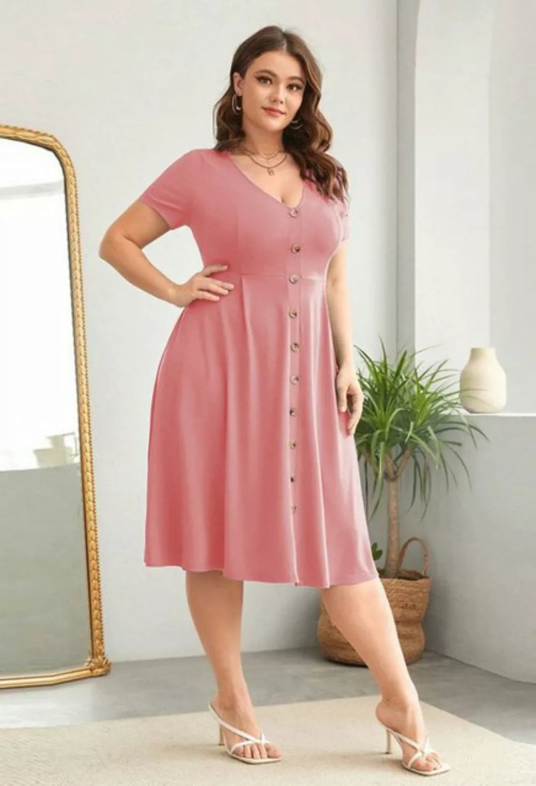 LOVGCCN Strandkleid Plus Size Damen-Swingkleid mit V-Ausschnitt und Taille günstig online kaufen