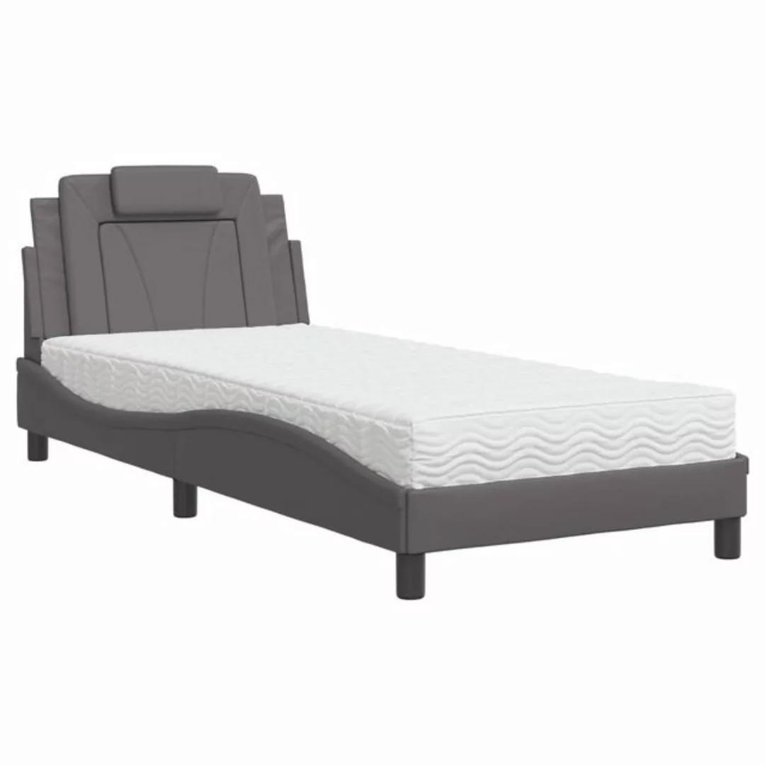 vidaXL Bett Bett mit Matratze Grau 90x200 cm Kunstleder günstig online kaufen