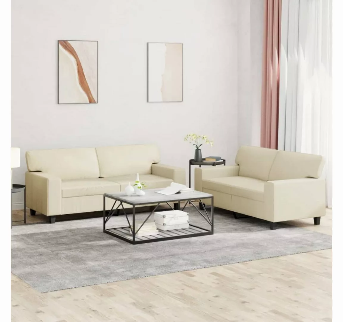 vidaXL Sofa Sofagarnitur Set mit Kissen Kunstleder, 2-tlg., Creme günstig online kaufen