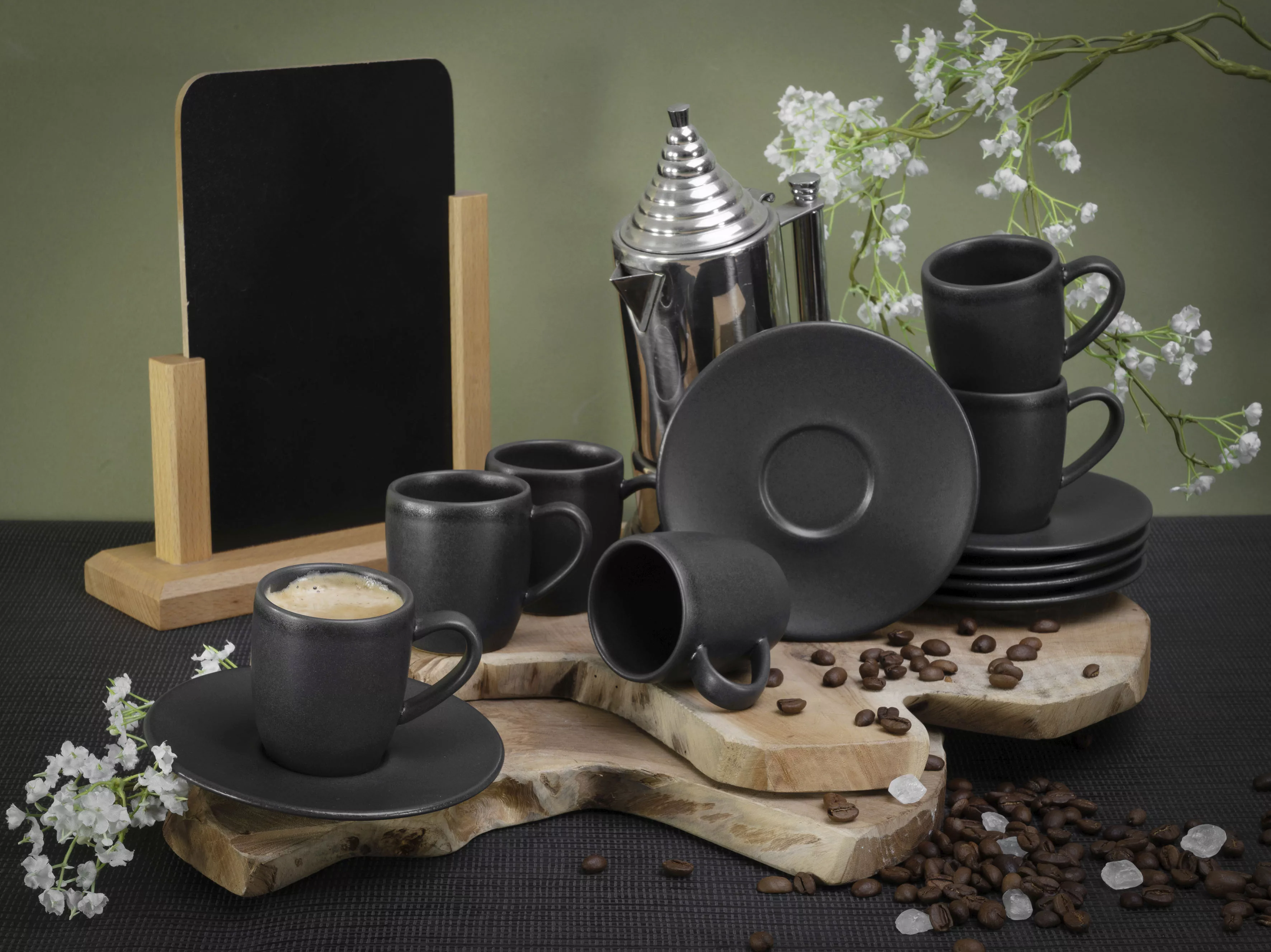 CreaTable Espressotassen-Set Soft Touch schwarz Steinzeug 12 tlg. günstig online kaufen