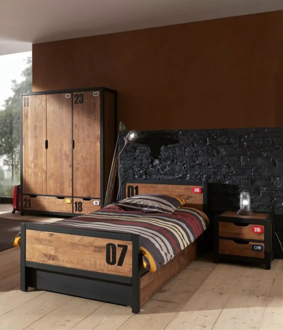 Natur24 Einzelbett Set Alex Kiefer gebürstet günstig online kaufen