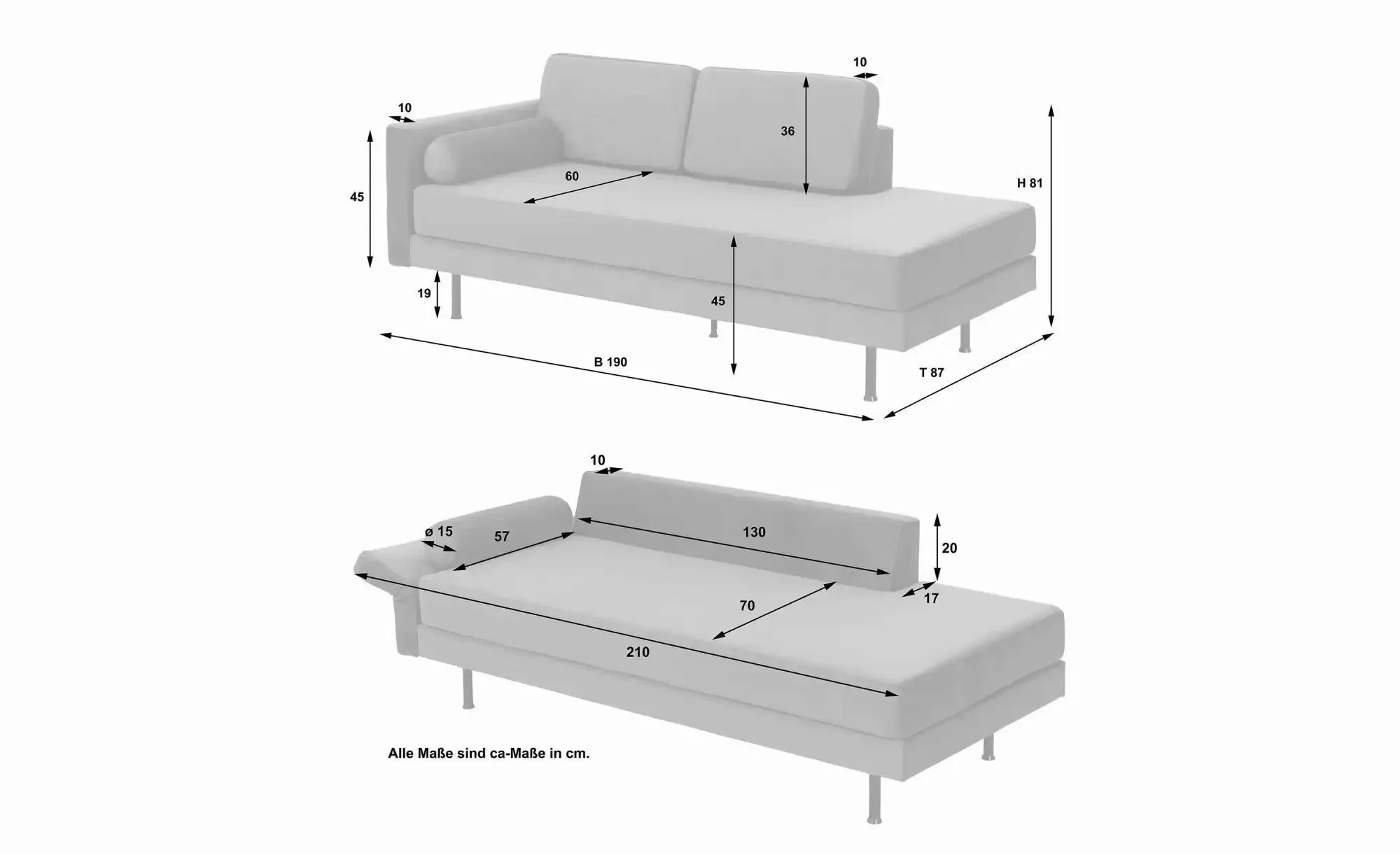 Max Winzer Recamiere  Ivo ¦ grau ¦ Maße (cm): B: 190 H: 81 Polstermöbel > O günstig online kaufen