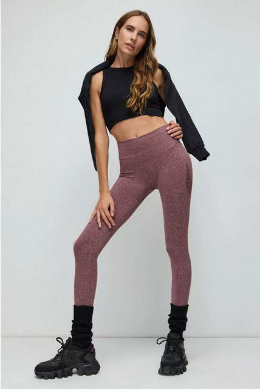 No Matter What Leggings Dunkelrosa Hohe Taille Stretch Stoff Nahtlose Sport günstig online kaufen