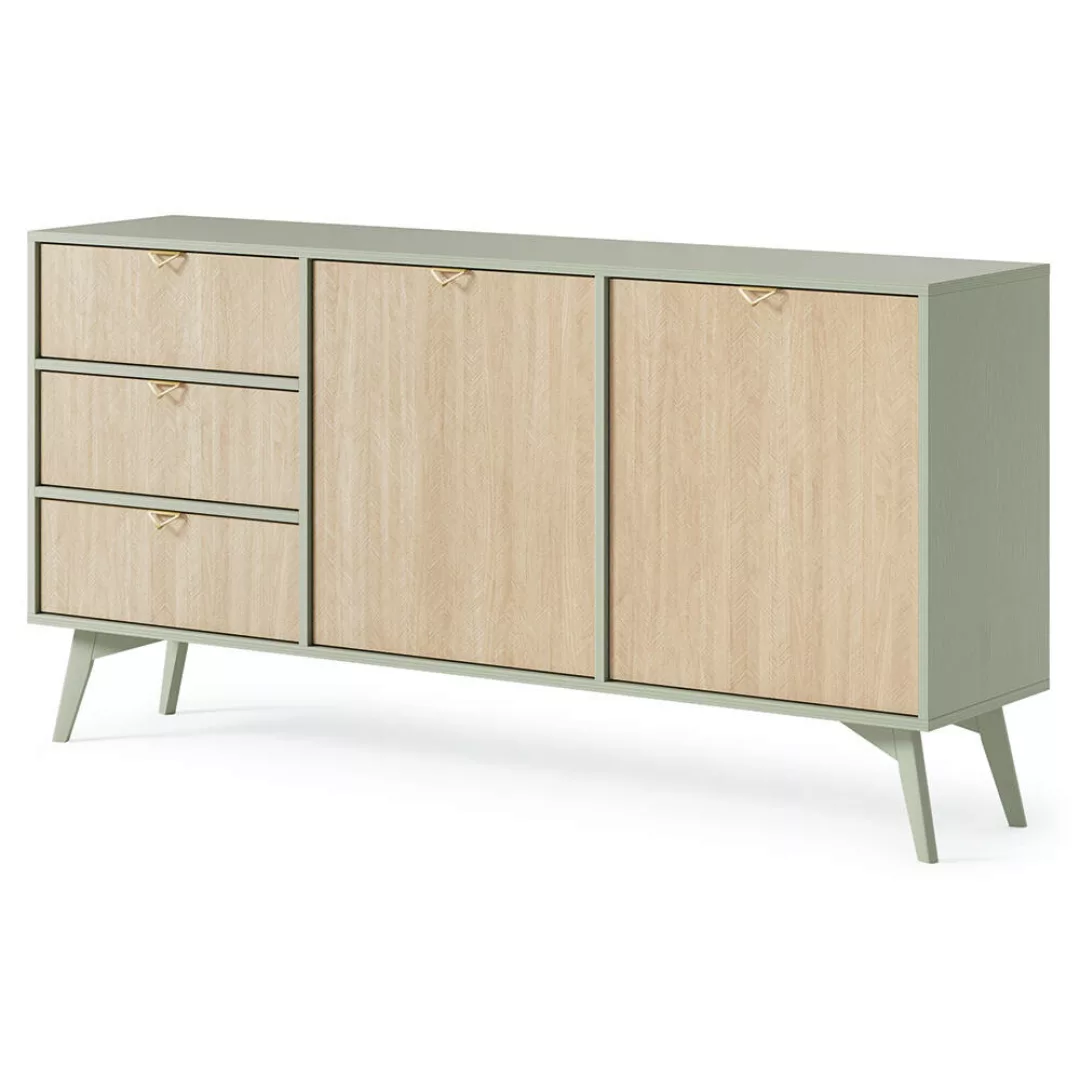 Sideboard 158cm in grün, Front mit Fischgrätenmuster, FAREHAM-160 günstig online kaufen