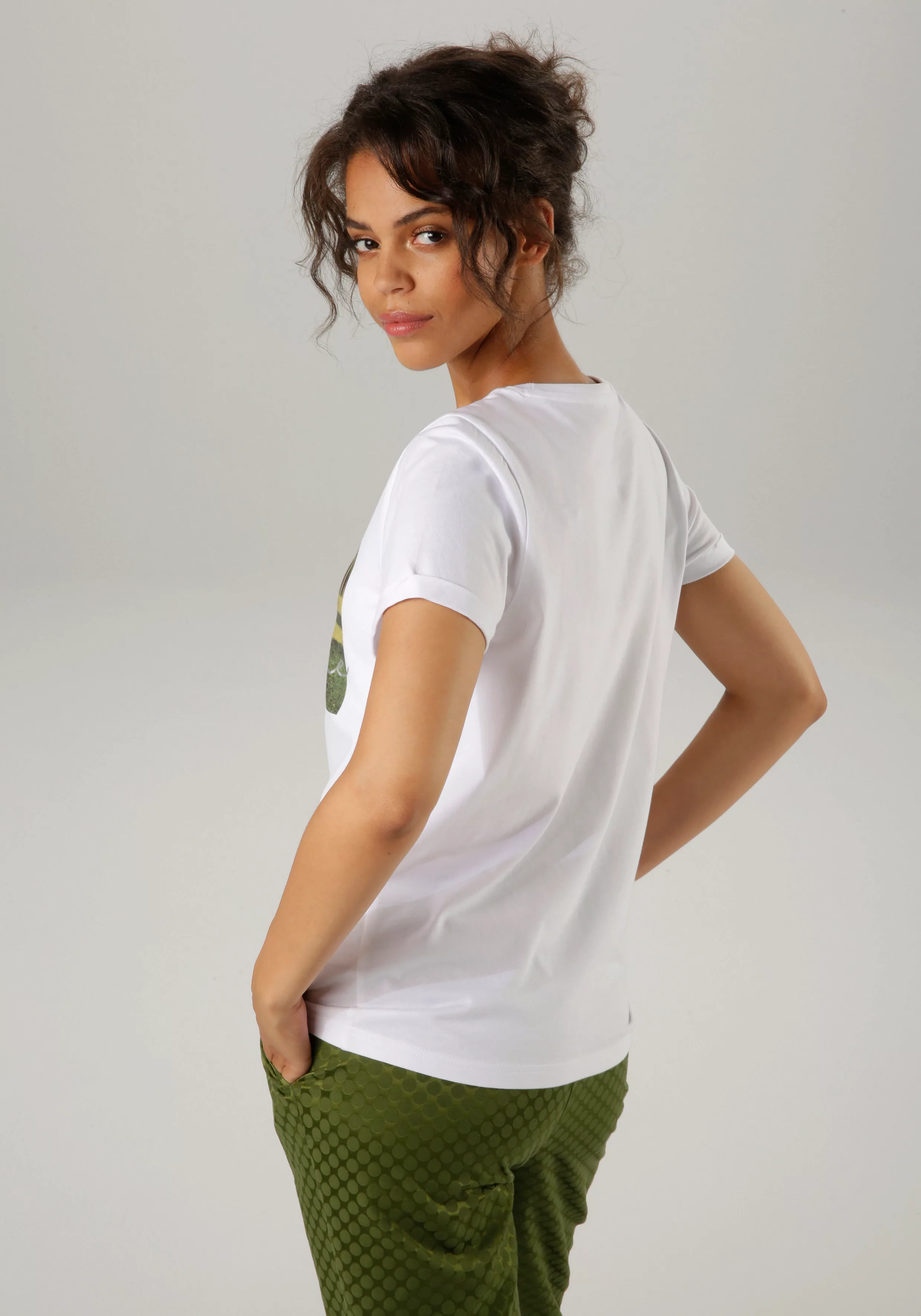 Aniston CASUAL T-Shirt, mit Frontdruck und silberfarbenem Schriftzug - NEUE günstig online kaufen
