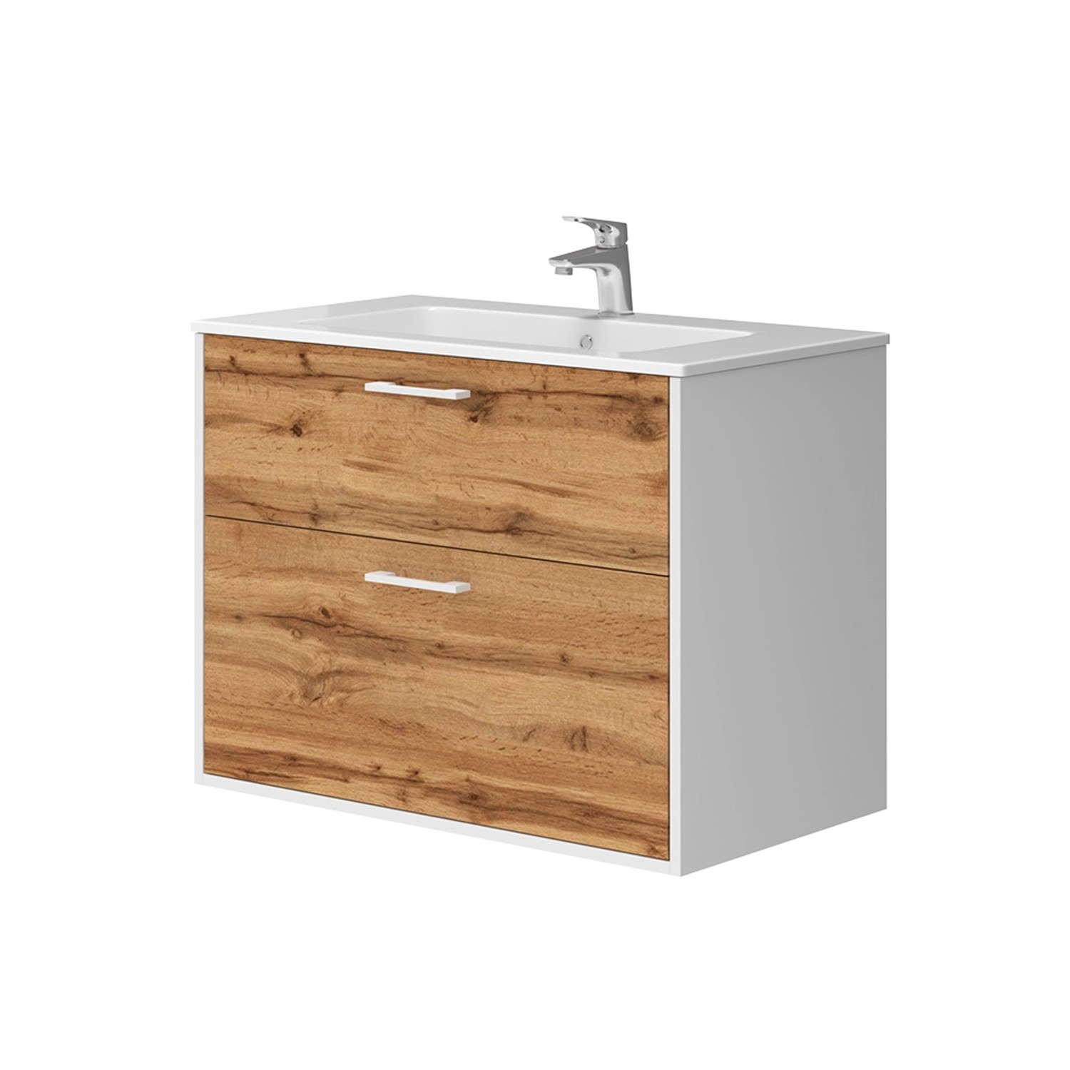 Vicco Badmöbel-Set Lanco Weiß/Goldkraft Eiche 80 x 62 cm mit Waschbecken günstig online kaufen