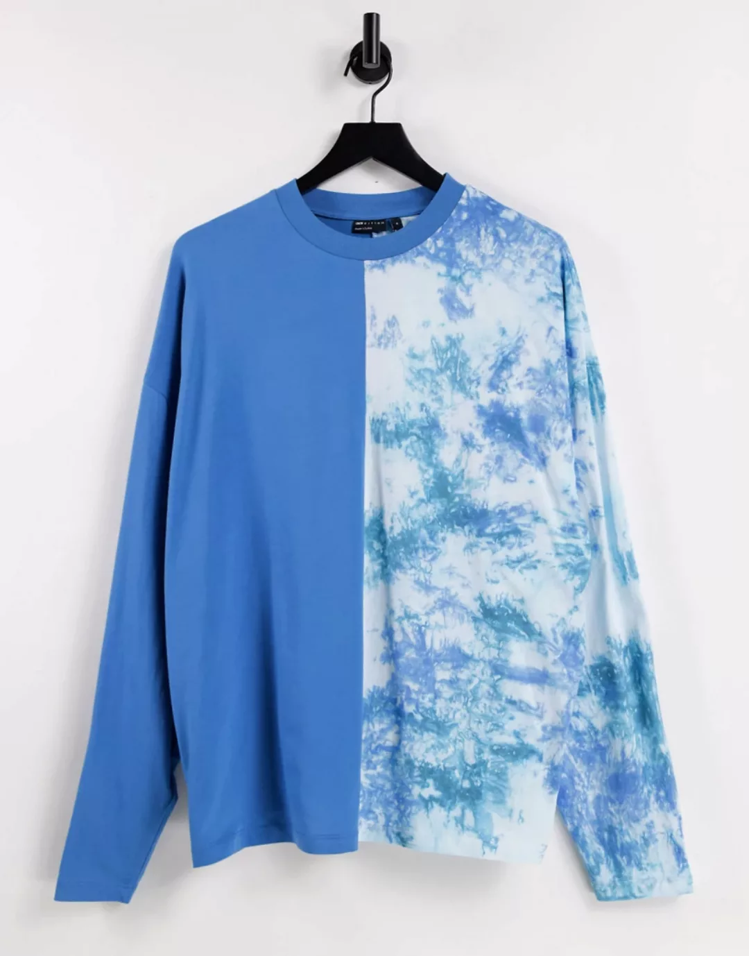 ASOS DESIGN – Langärmliges Oversize-Shirt mit Farbblockdesign in blauer Aci günstig online kaufen