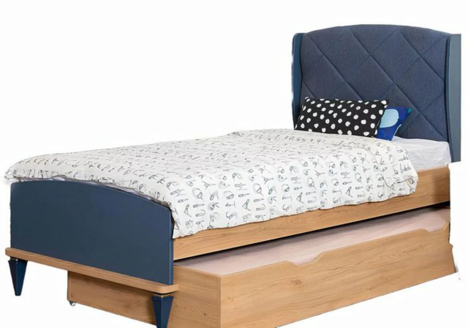 Xlmoebel Bett Kinderbett mit blauem Polster im Designer-Stil und Holzrahmen günstig online kaufen