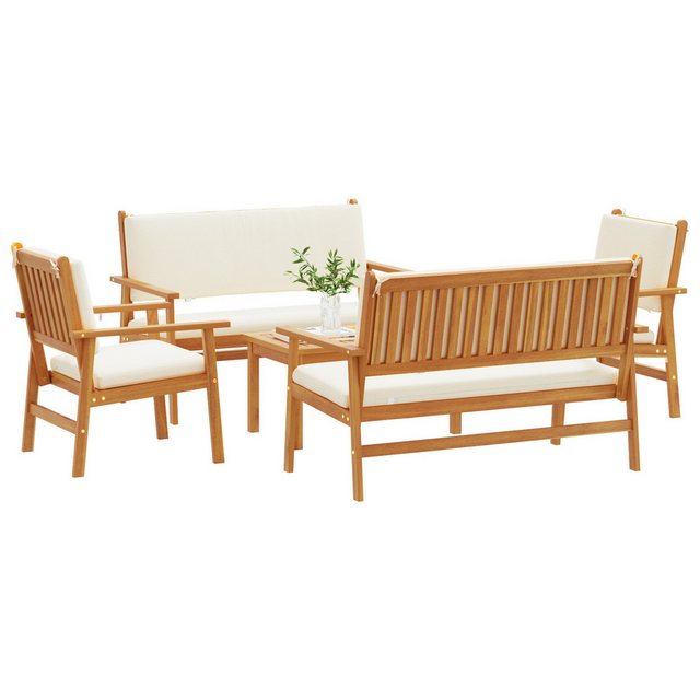 vidaXL Loungesofa Set aus 3 Natur nholz, Polyester (Kissen) Groß Langlebig, günstig online kaufen