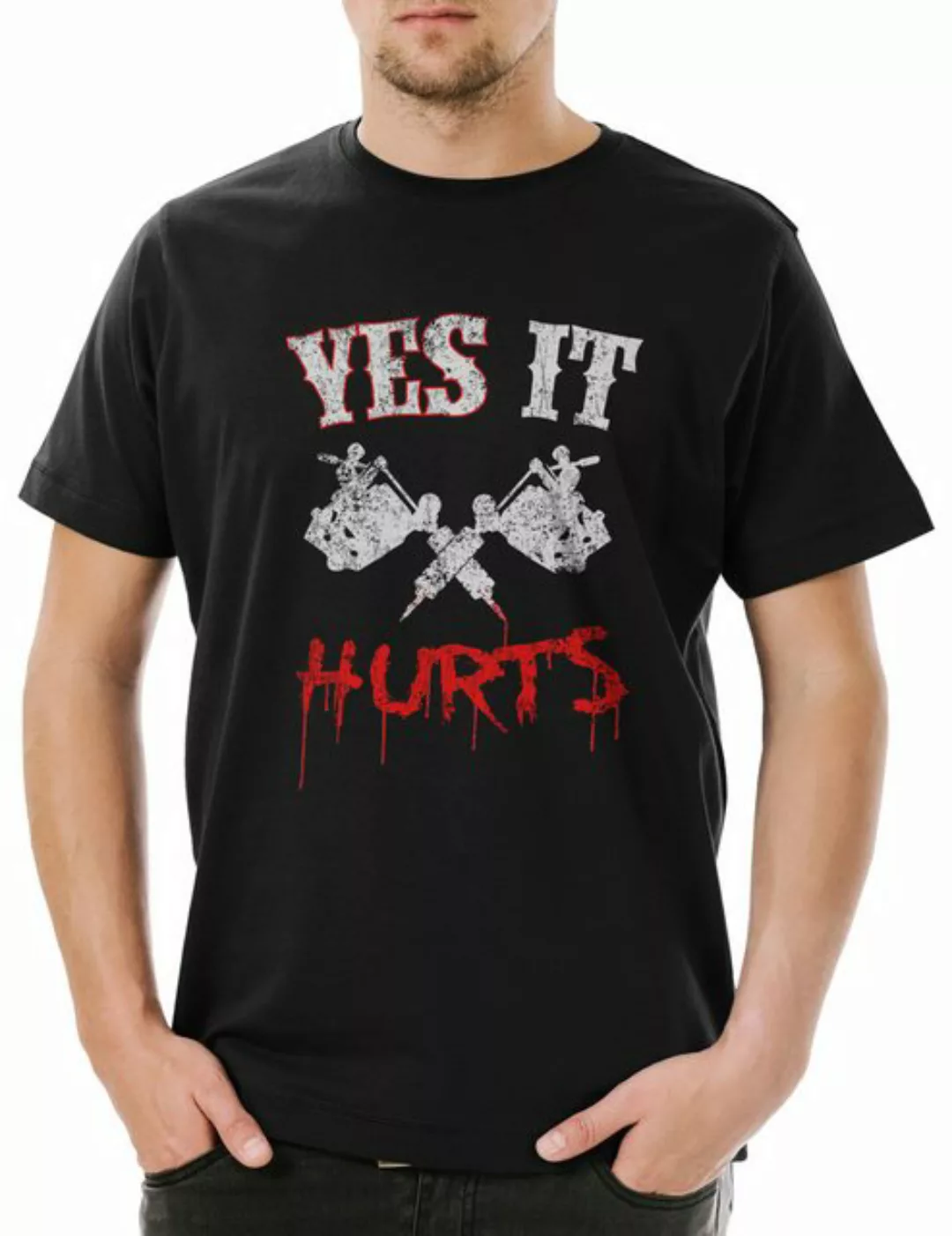 Urban Backwoods Print-Shirt Yes It Hurts Tattoo Machines Herren T-Shirt Tät günstig online kaufen