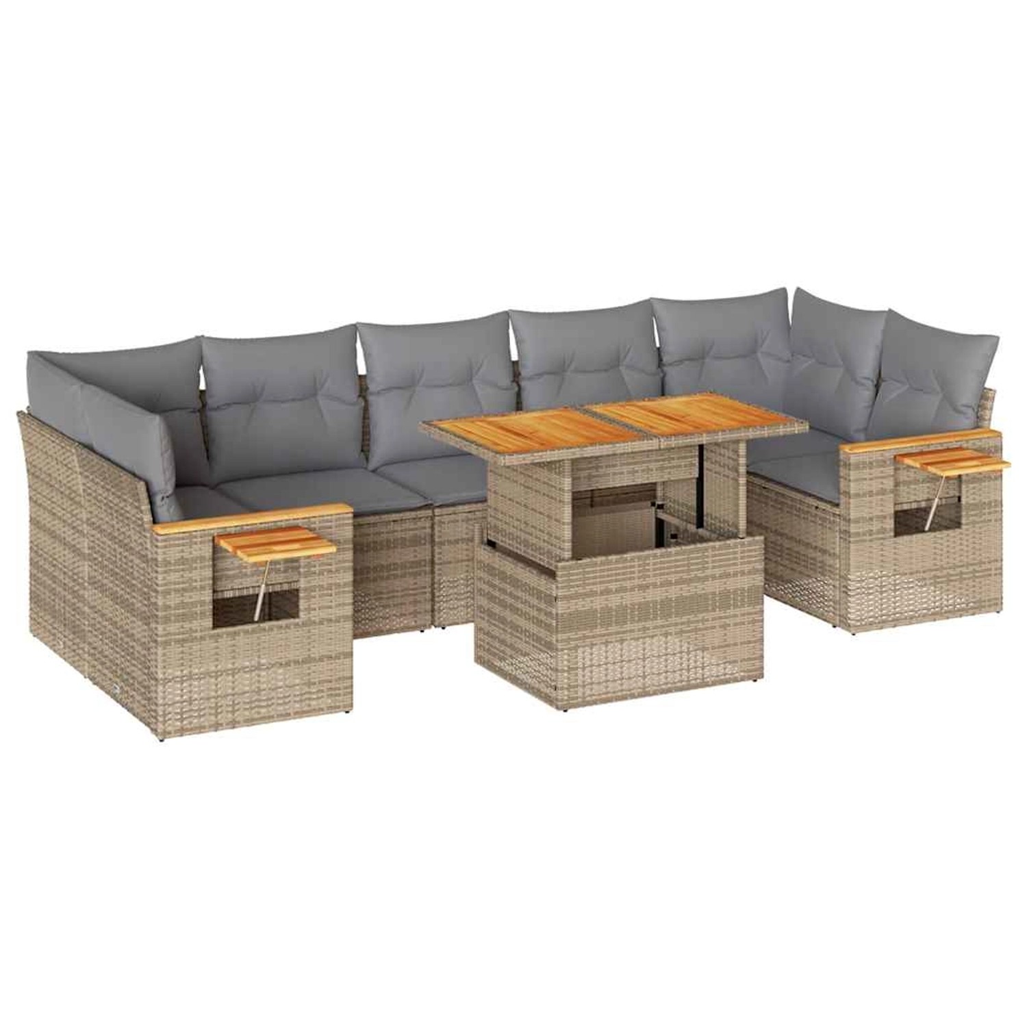 vidaXL 8-Tlg Garten-Sofagarnitur mit Kissen Beige Poly Rattan Akazie 332757 günstig online kaufen