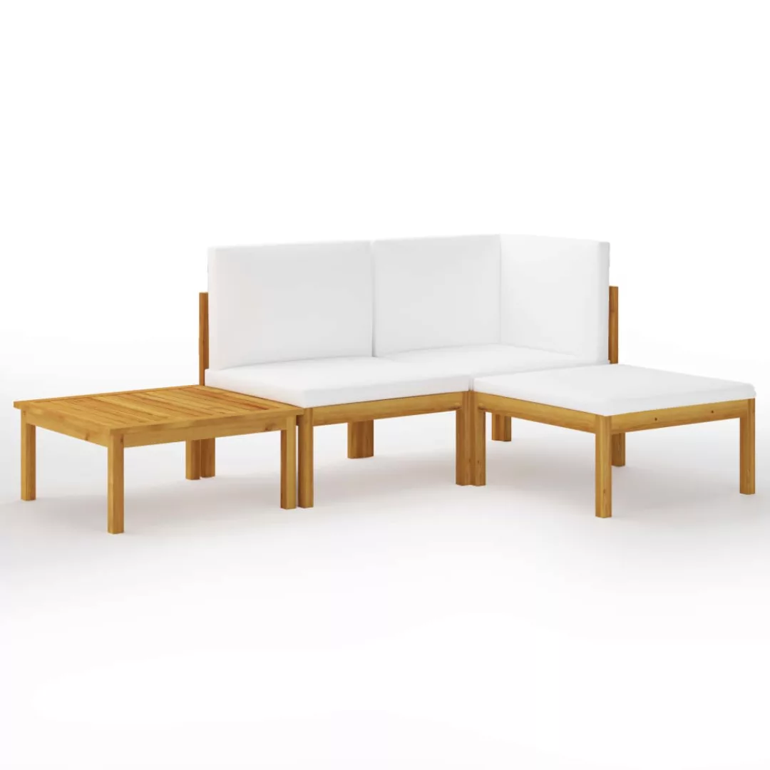 4-tlg. Garten-lounge-set Mit Kissen Cremeweiß Massivholz Akazie günstig online kaufen