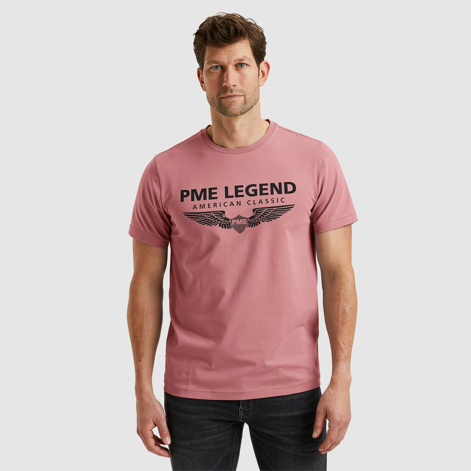PME Legend Herren Rundhals T-Shirt R-NECK COTTON ELASTHAN LOGO - Regular Fi günstig online kaufen