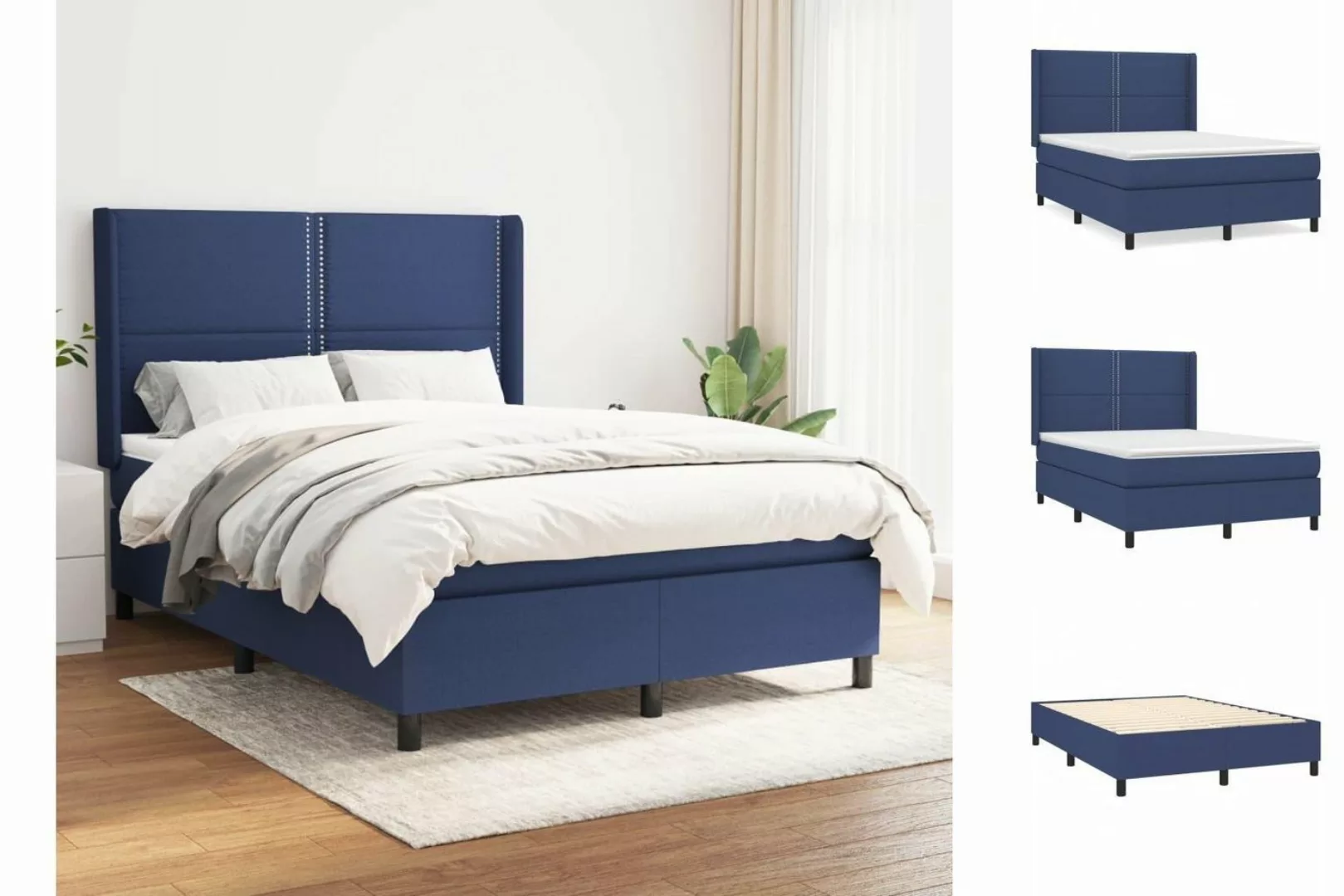 vidaXL Boxspringbett Boxspringbett mit Matratze Blau 140x190 cm Stoff Bett günstig online kaufen