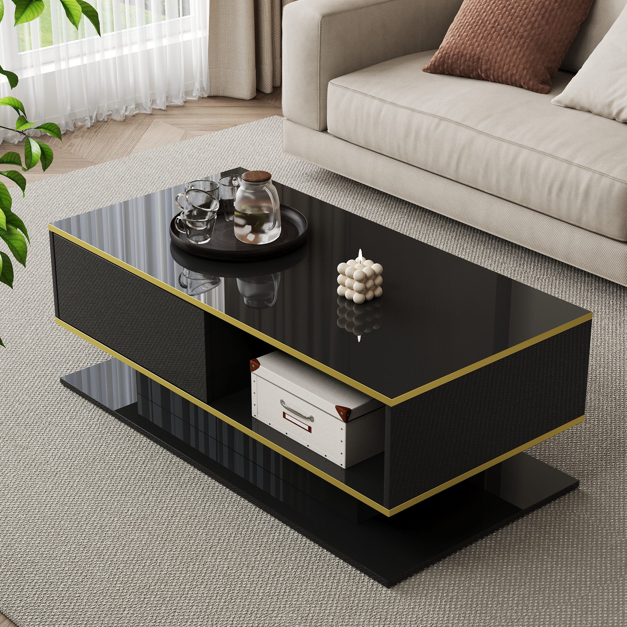MODFU Couchtisch Goldene Dekorstreifen (Satztisch, Wohnzimmertisch, günstig online kaufen