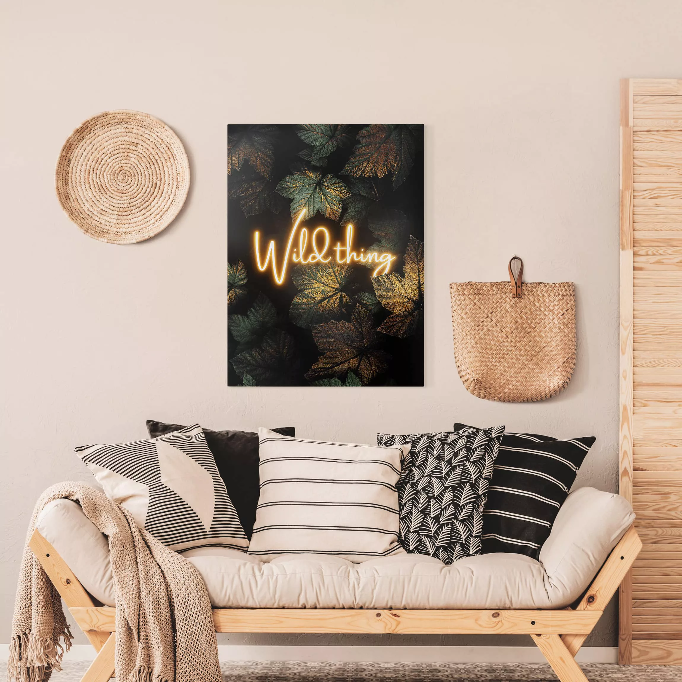 Leinwandbild Abstrakt - Hochformat Wild Thing goldene Blätter günstig online kaufen