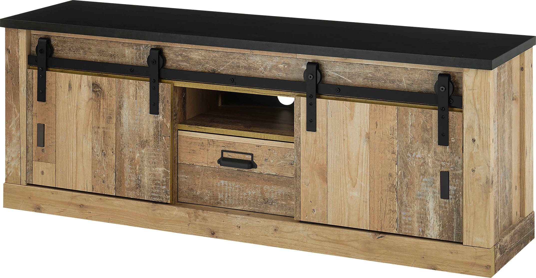 Home affaire Lowboard "SHERWOOD", Holz Dekor, mit Scheunentorbeschlag und A günstig online kaufen