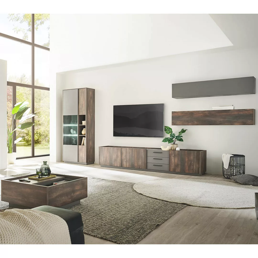 Wohnzimmer Set Eiche mit anthrazit LAFAYETE-61 Modern 5-teilig mit Beleucht günstig online kaufen
