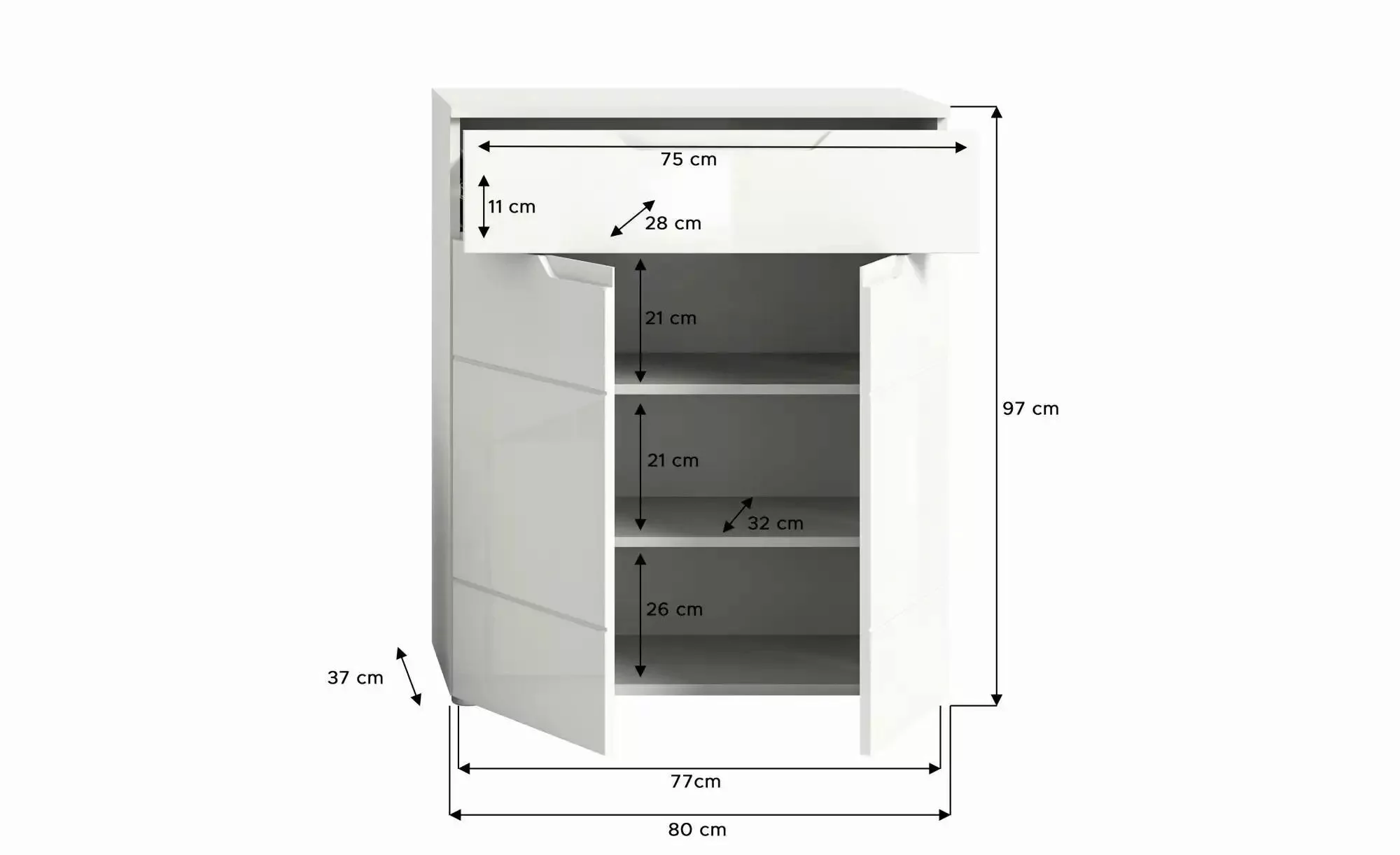 Sideboard   ¦ weiß ¦ Maße (cm): B: 80 H: 97 Kommoden & Sideboards > Sideboa günstig online kaufen