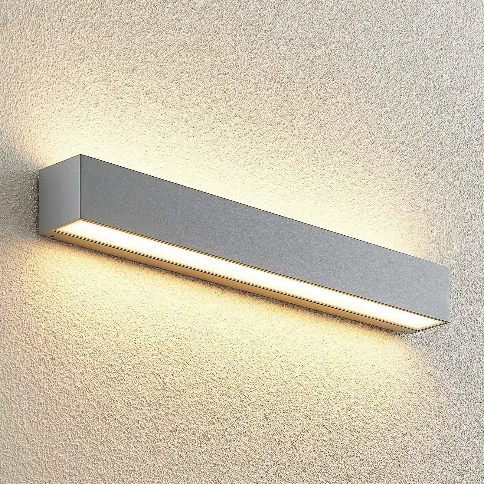 Lucande LED-Außenwandlampe Lengo 50cm silber up/down 3.000 K günstig online kaufen