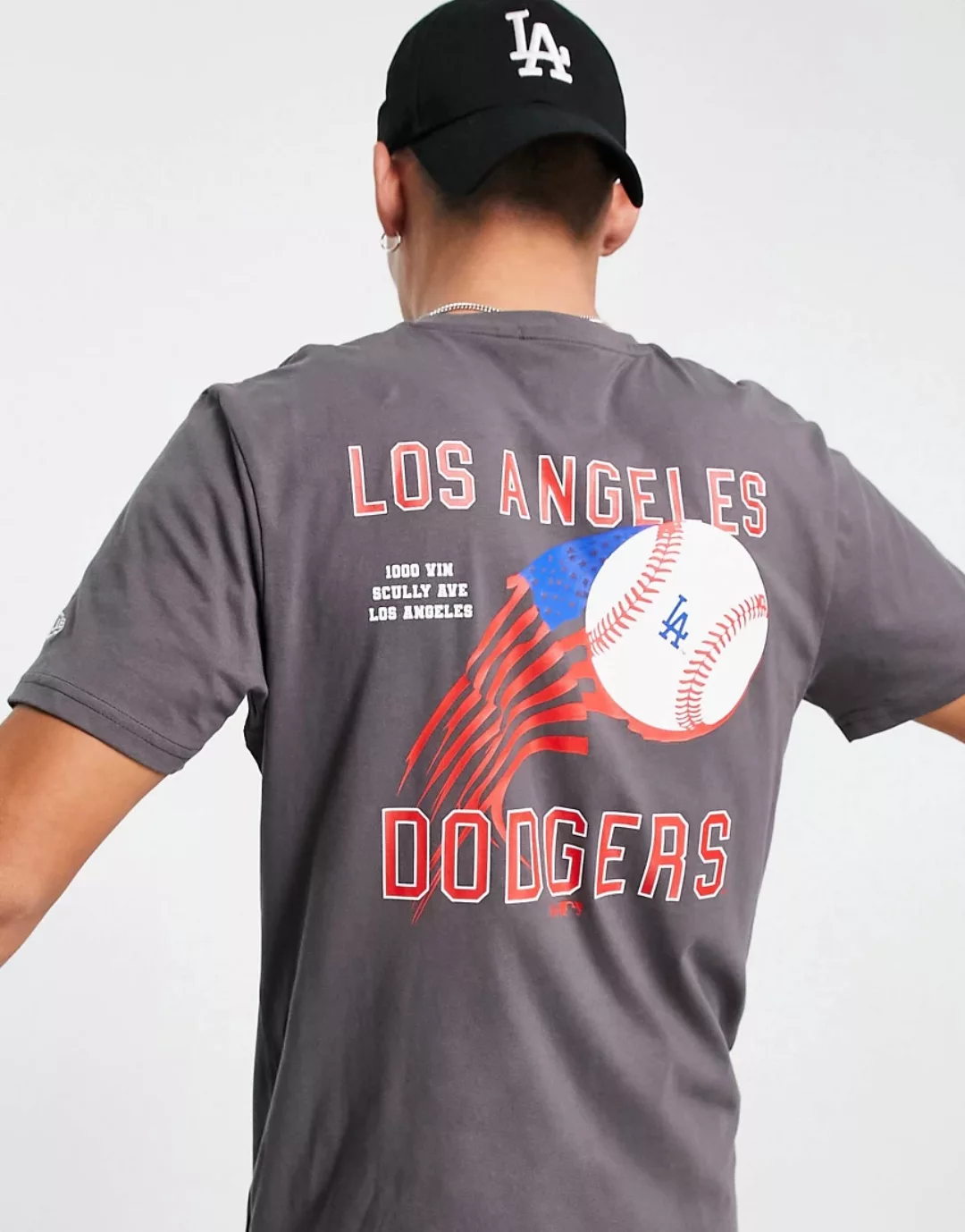 New Era – LA Dodgers – T-Shirt mit Rückenprint in Grau günstig online kaufen