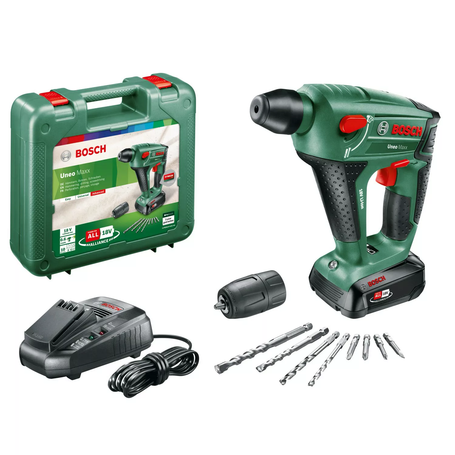 Bosch 18 V Akku-Bohrhammer Uneo Maxx inkl. Akku, Ladegerät & Zusatzbohrfutt günstig online kaufen