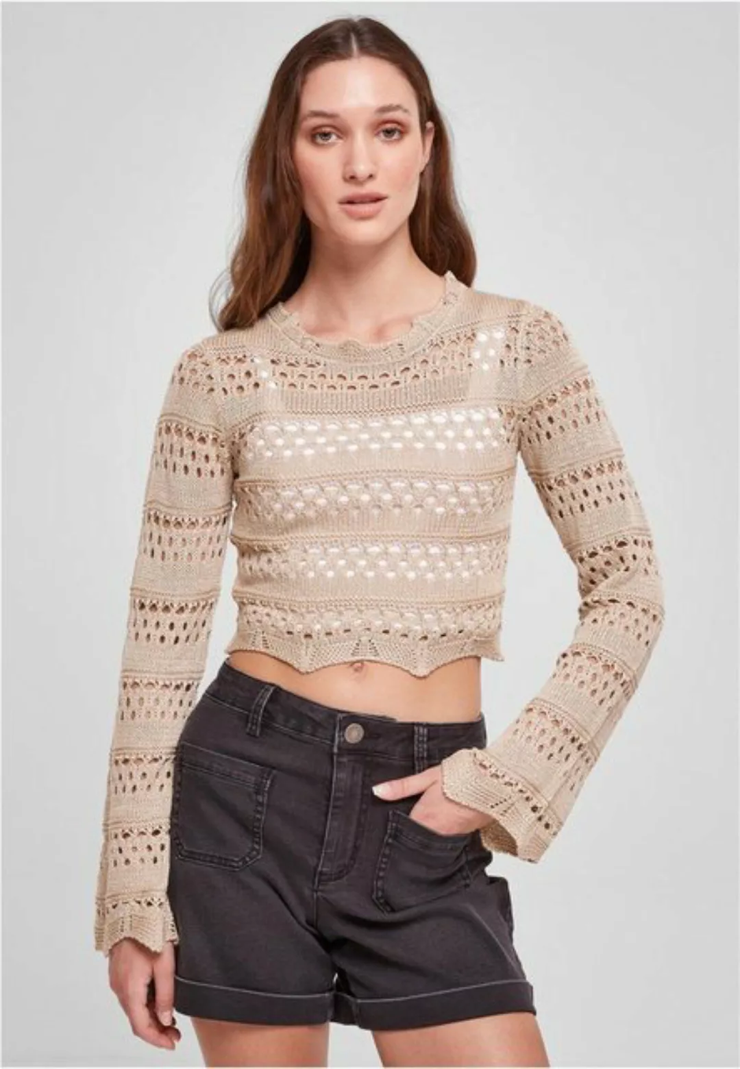 URBAN CLASSICS Kapuzenpullover "Damen Ladies Cropped Crochet Knit Sweater", günstig online kaufen