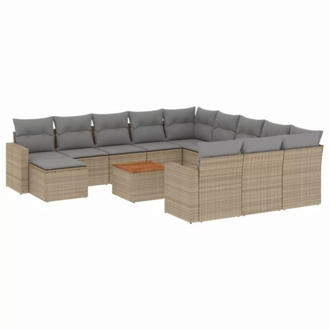 vidaXL Sofaelement 13-tlg. Garten-Sofagarnitur mit Kissen Beige Poly Rattan günstig online kaufen