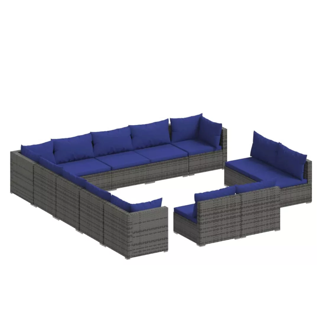 Vidaxl 13-tlg. Garten-lounge-set Mit Kissen Grau Poly Rattan günstig online kaufen