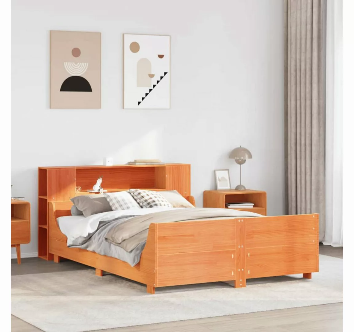 vidaXL Bett, Massivholzbett ohne Matratze Wachsbraun 135x190 cm Kiefernholz günstig online kaufen